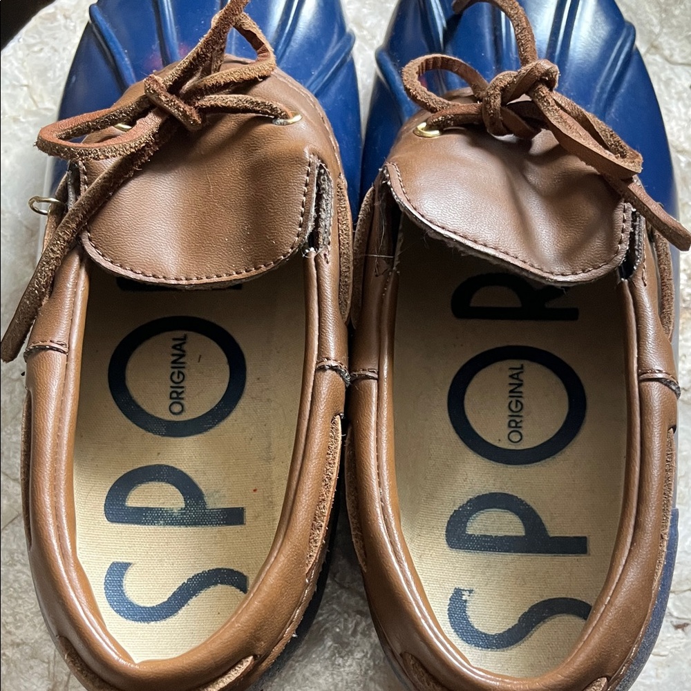 Women's Blue and Brown Rain Boots - Picture 3 of 7